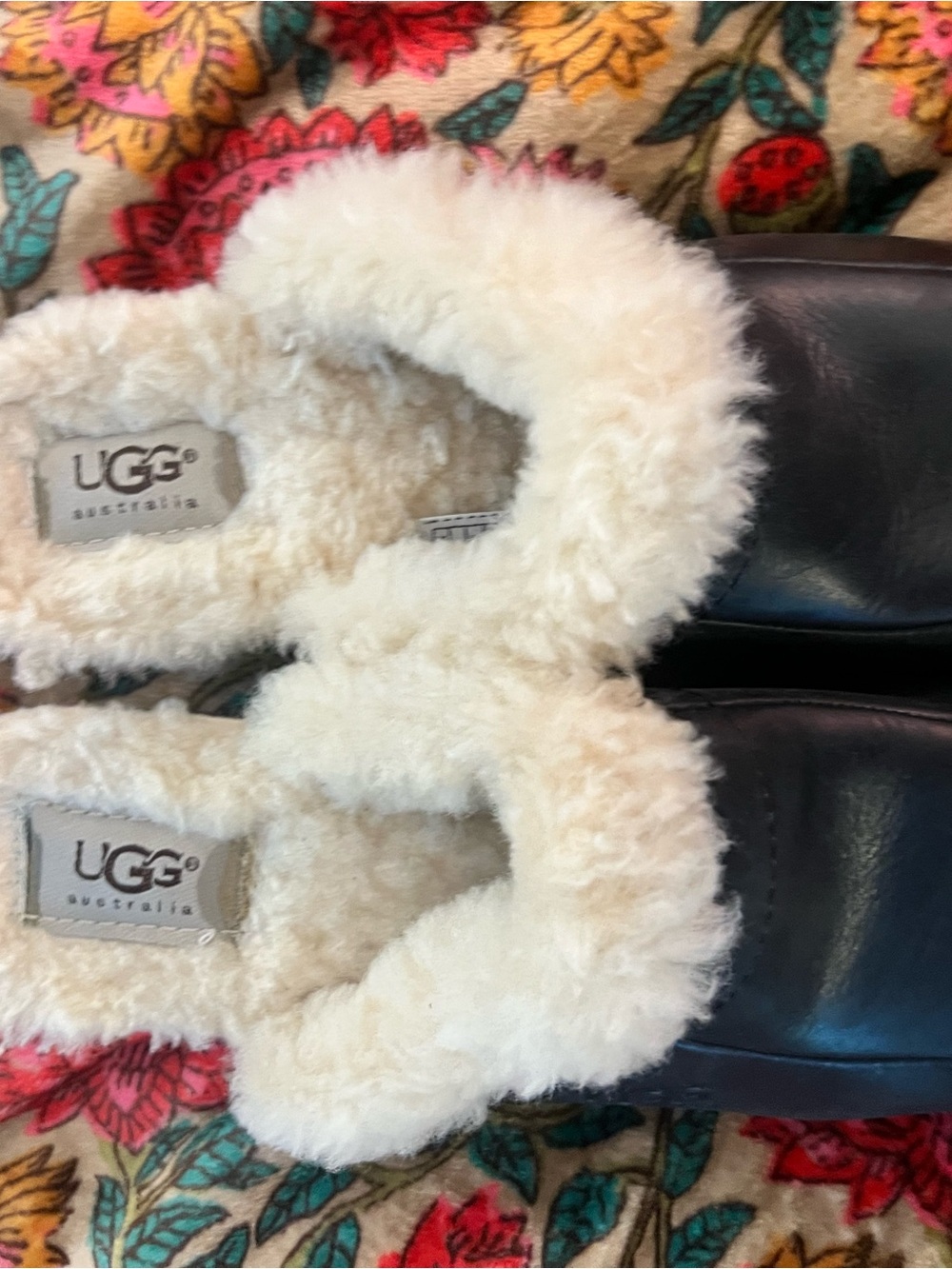 UGG Women’s Cozy Shearling-Lined Slip-On Black Leather Clogs